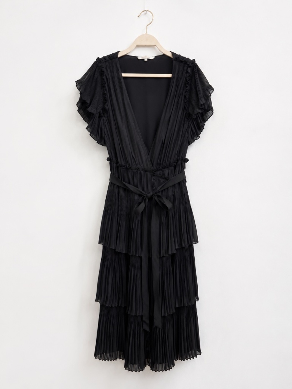 Diane von Furstenberg Black Pleated Wrap Midi Dress Cocktail Wedding Guest XL